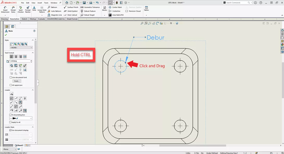 SOLIDWORKS CTRL Shortcuts to Add Multiple Leaders