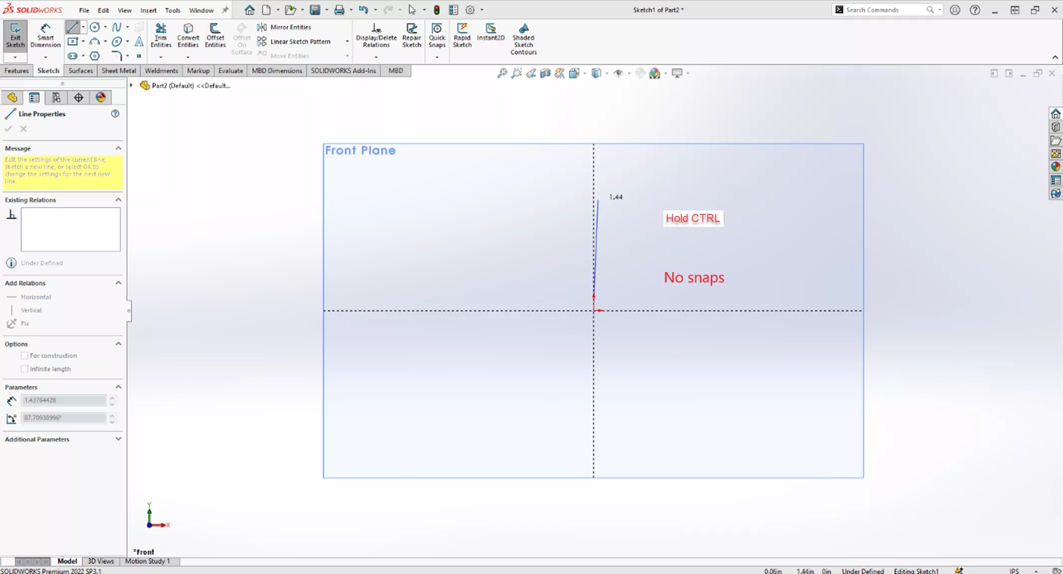 Hold CTRL in SOLIDWORKS While Sketching 
