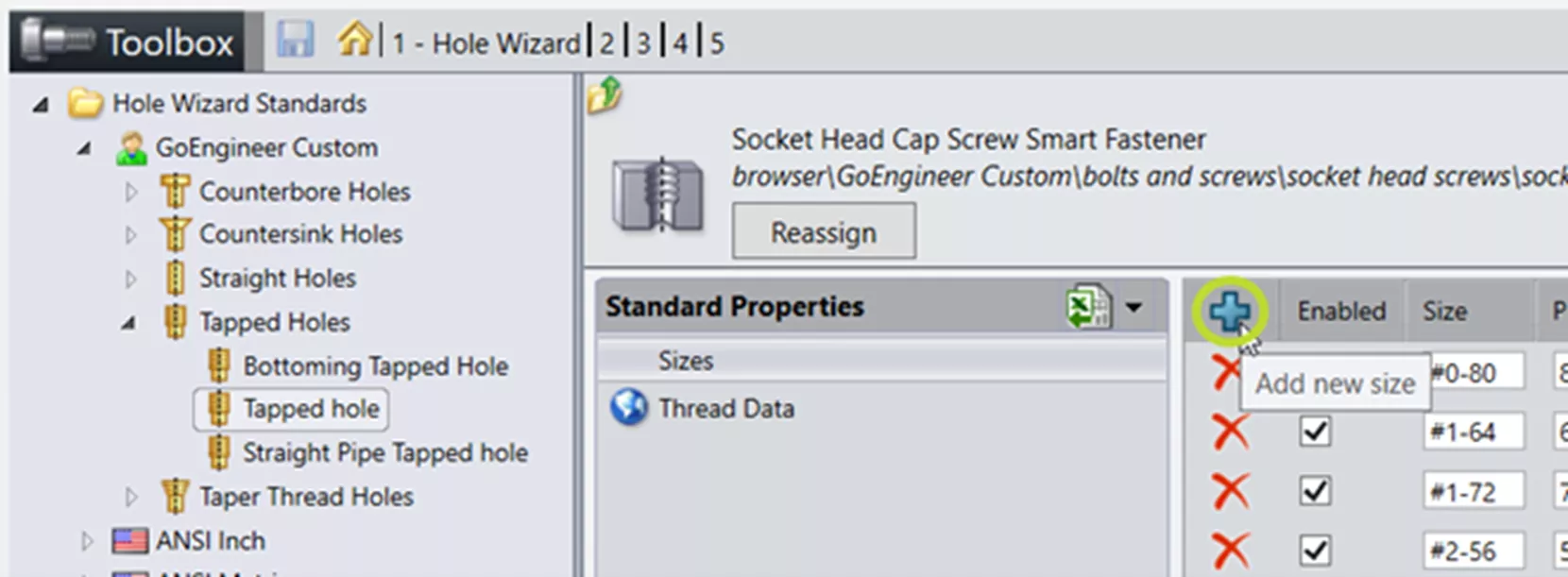 Custom Hole Size in SOLIDWORKS