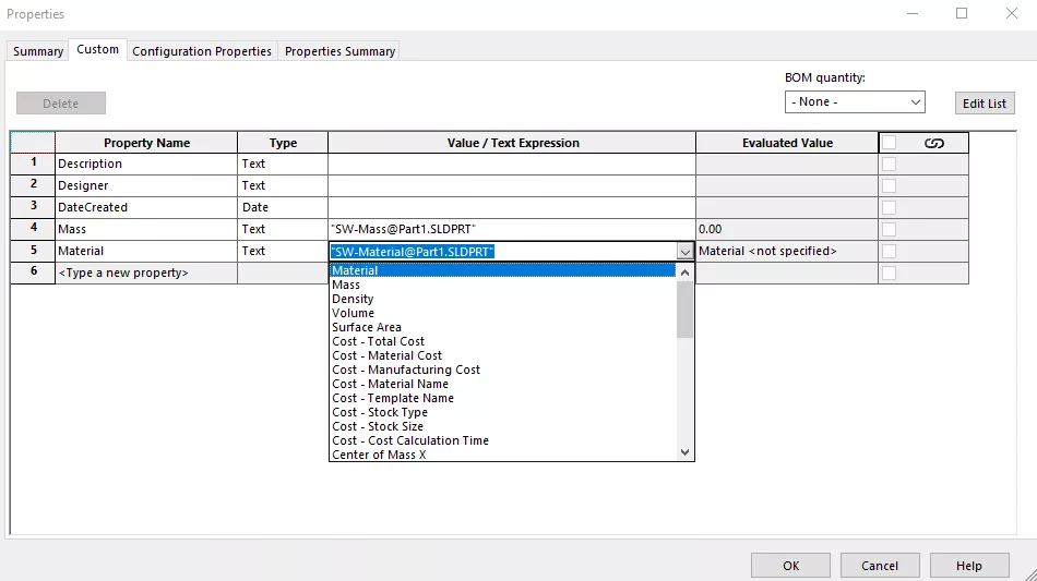 Custom Properties in SOLIDWORKS 