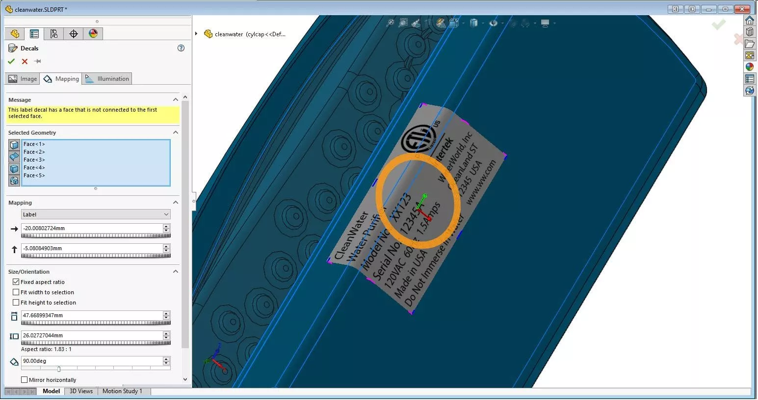 SOLIDWORKS Label Mapping Mode for Decals