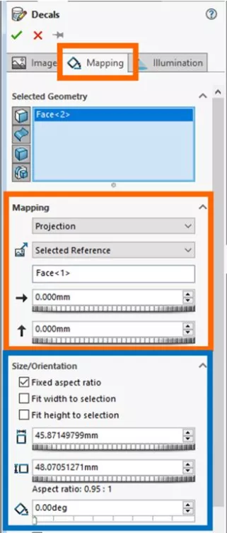 SOLIDWORKS Decals Mapping Tab Options