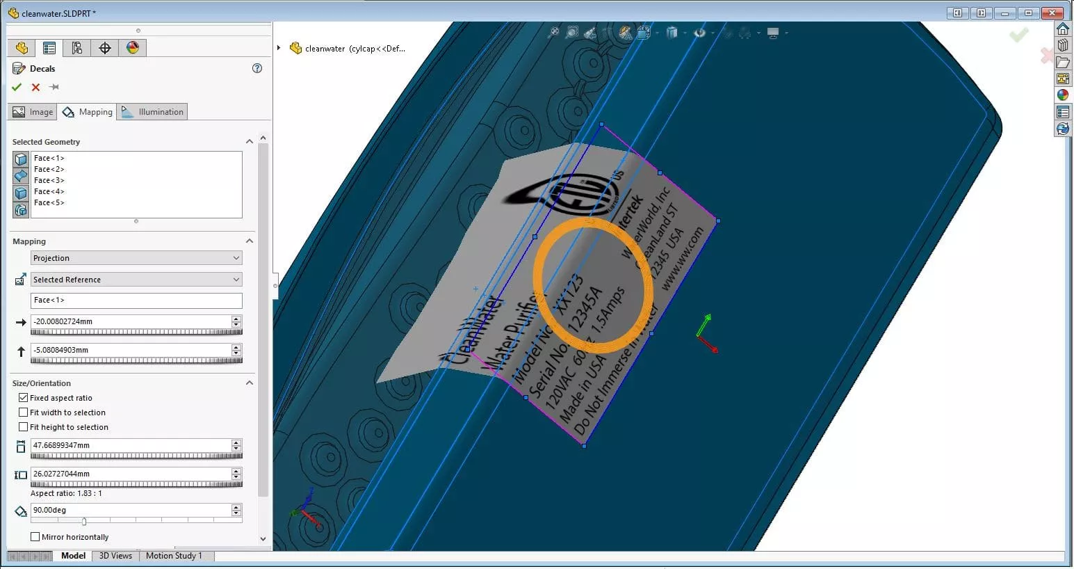 SOLIDWORKS Projection Mapping Mode for Decals