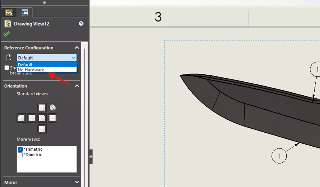  Default Drawing View SOLIDWORKS Configuration