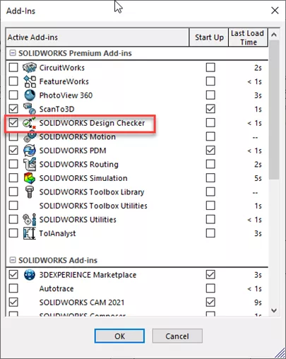 SOLIDWORKS Design Checker Add-in Tool