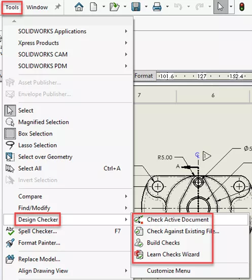 SOLIDWORKS Design Checker Commands