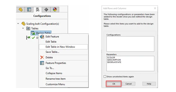 SOLIDWORKS Design Table with Excel 