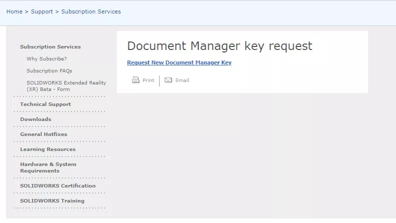 SOLIDWORKS Document Manager Key Request
