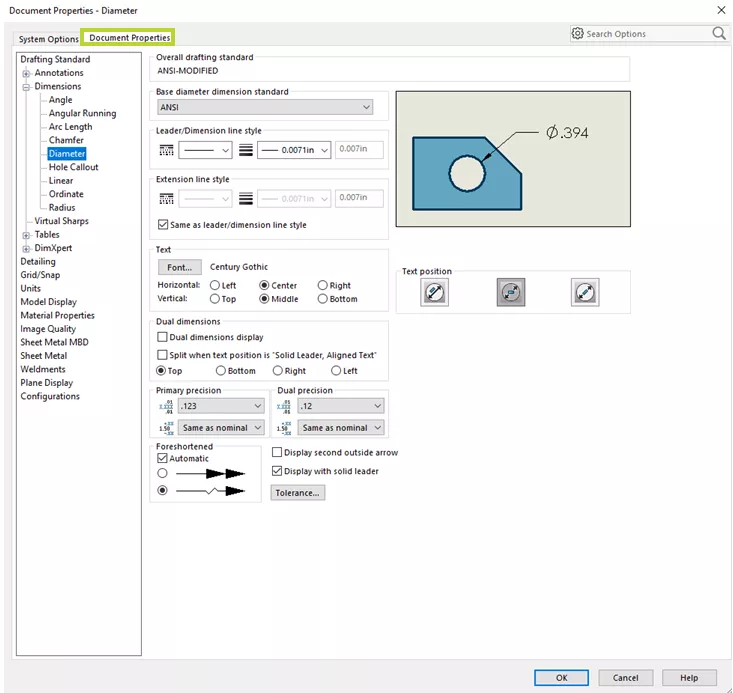 SOLIDWORKS Document Properties