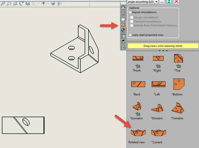 SOLIDWORKS Drag Views onto Drawing Sheet