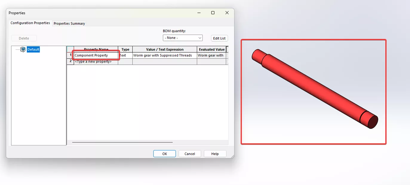 SOLIDWORKS Drawing Component Property