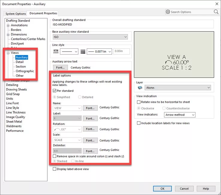 SOLIDWORKS Views and Label Options