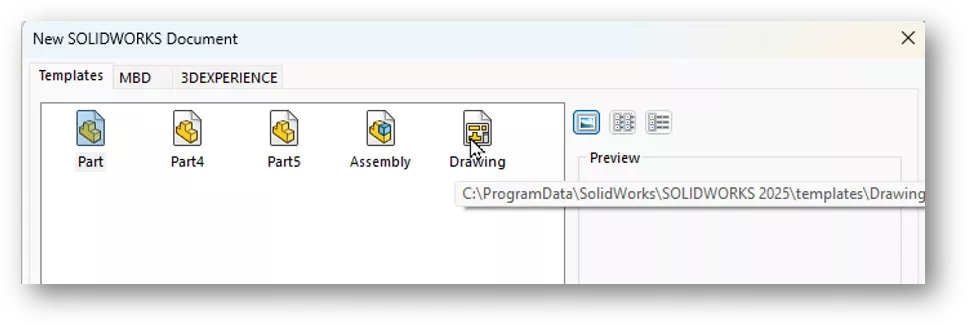 Hover Over a SOLIDWORKS Drawing Template to See the File Path Location