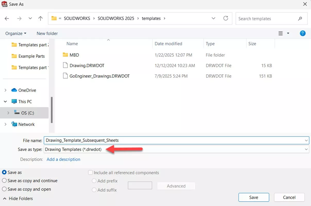 SOLIDWORKS Drawing Template File Type
