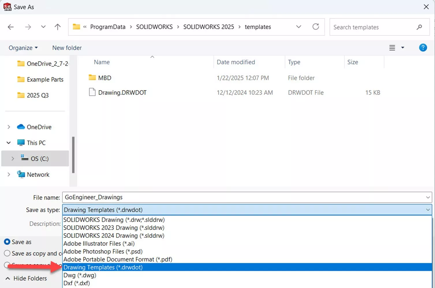 SOLIDWORKS Drawing Templates File Type