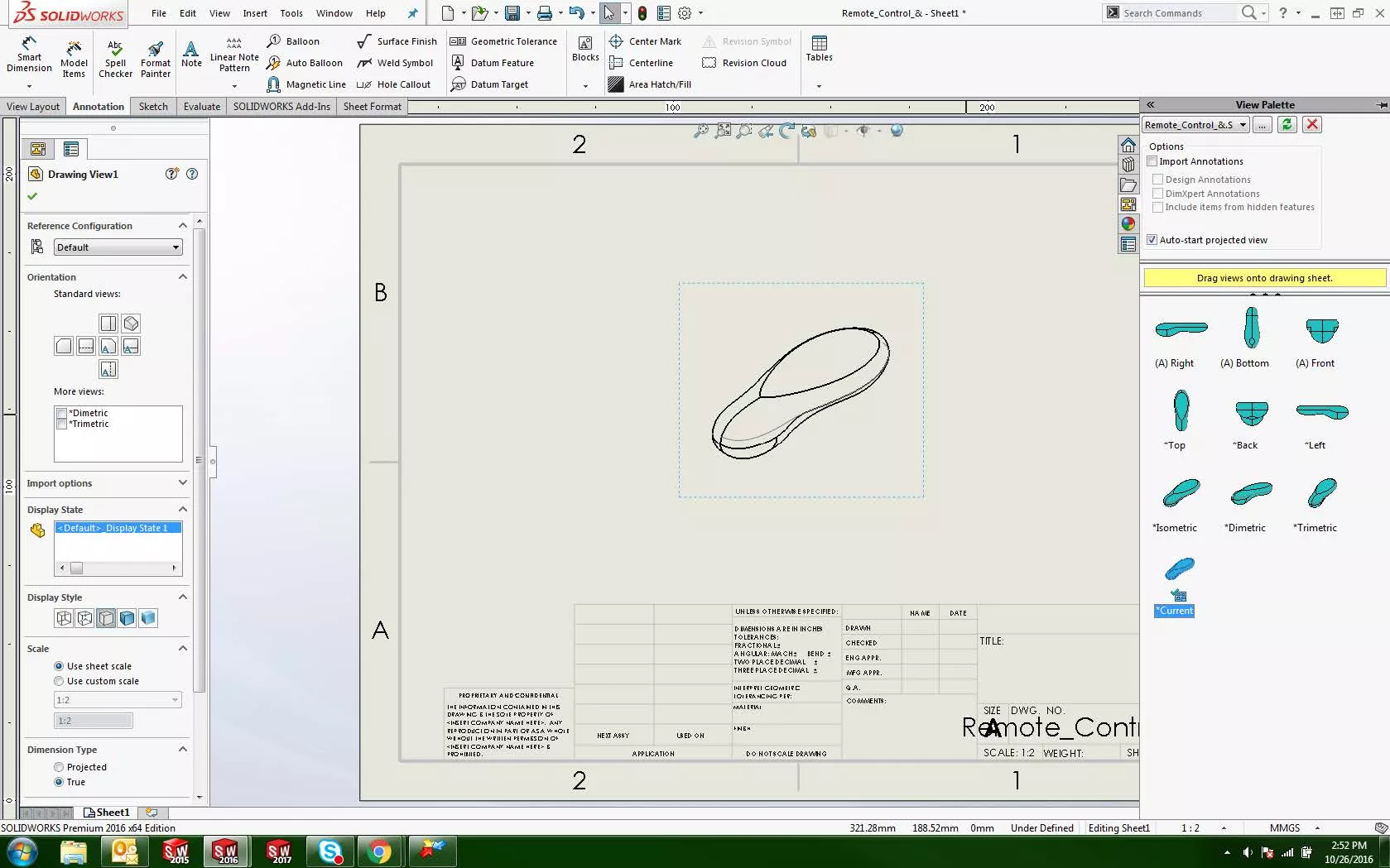 SOLIDWORKS Drawing View Palette