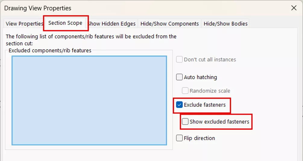 SOLIDWORKS Drawing View Properties Section Scope Options