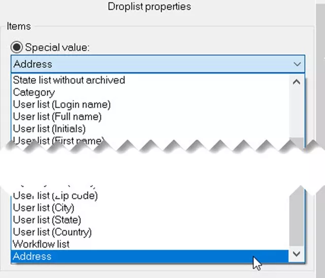 SOLIDWORKS PDM Droplist Properties Special Value Options 