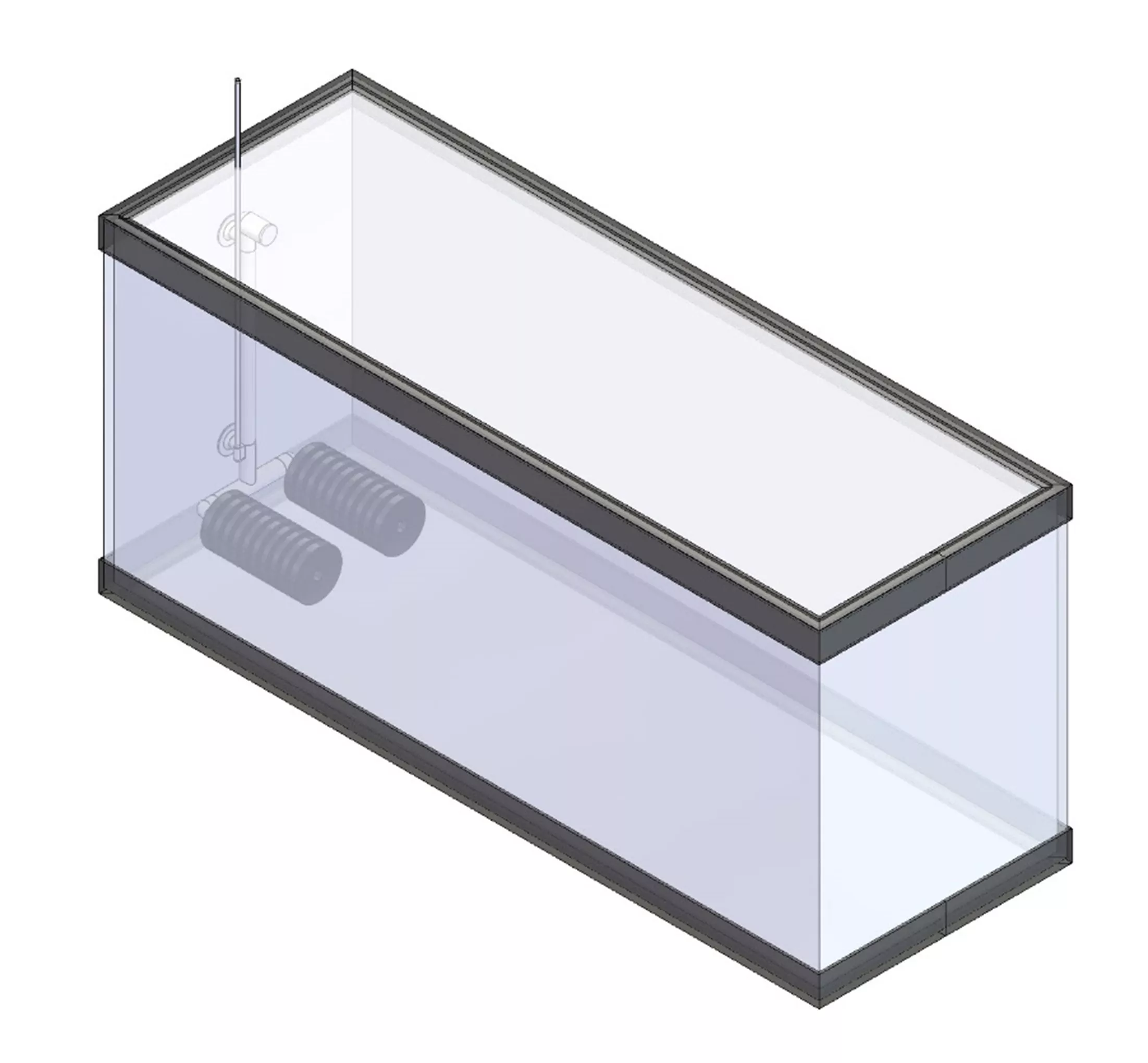 SOLIDWORKS Dual-Sponge Filter System in Aquarium