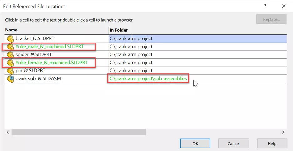 SOLIDWORKS Edit Referenced File Locations