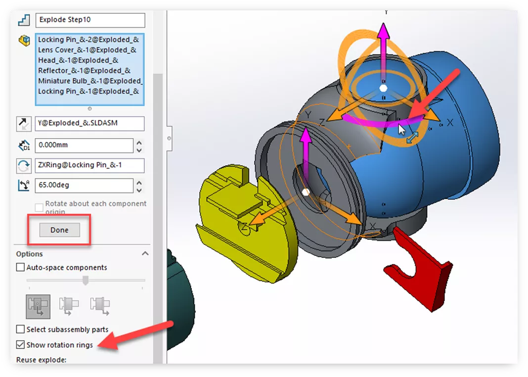 SOLIDWORKS eDrawings Viewing Rotated Explode Steps 