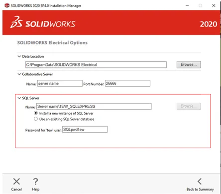 SOLIDWORKS Electrical 2020 SQL Server