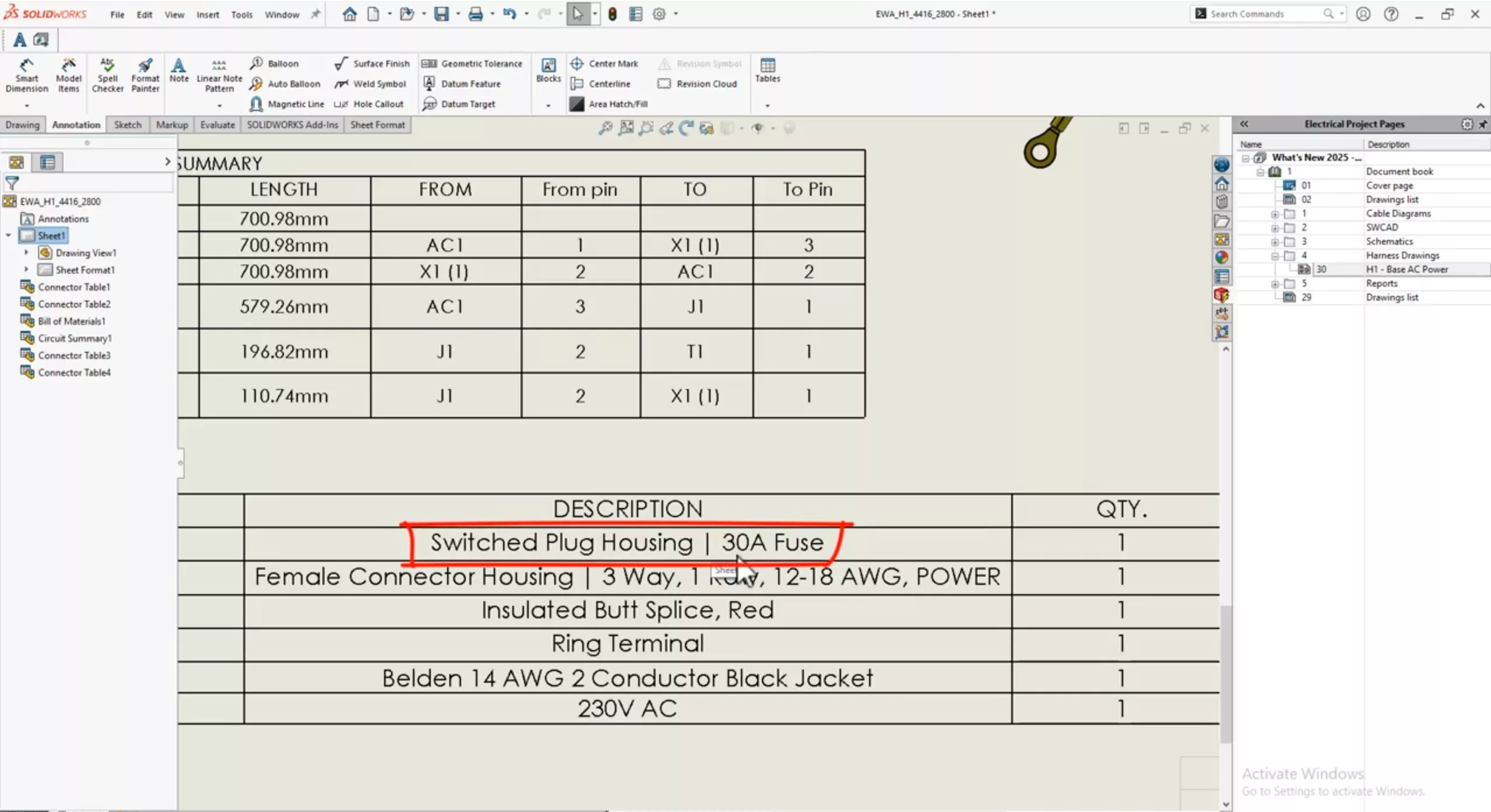 SOLIDWORKS Electrical 2025 Updated Drawing Properties