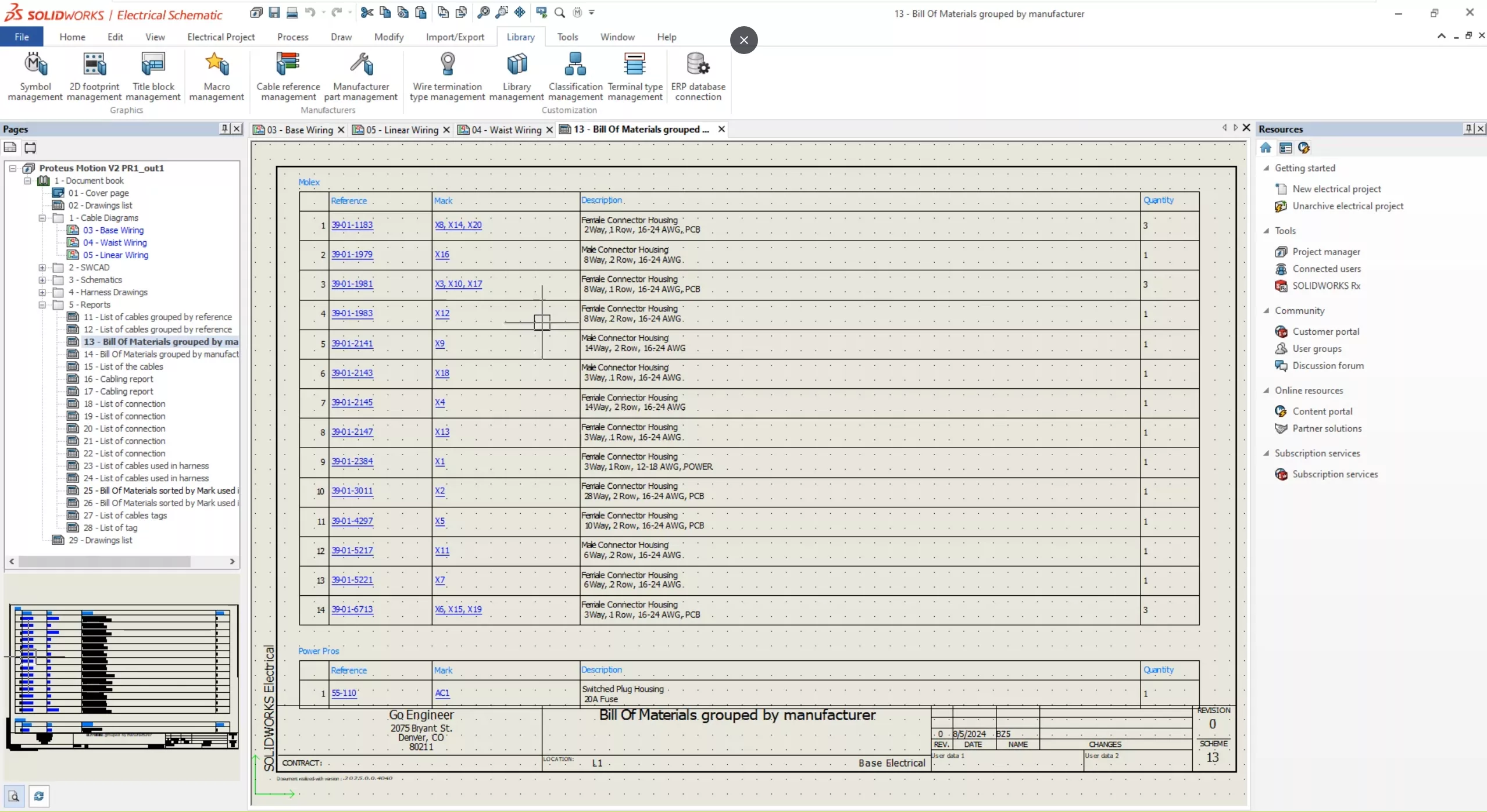 SOLIDWORKS Electrical 2D 2025 Bill of Materials Data