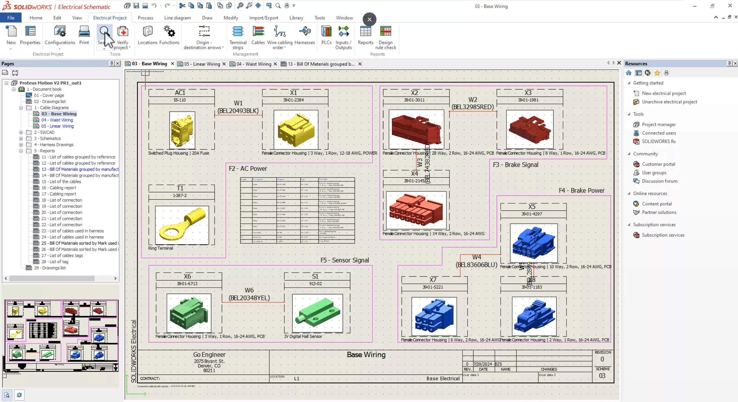 Use the search command in SOLIDWORKS Electrical 2025 to view all of the cables in your active project