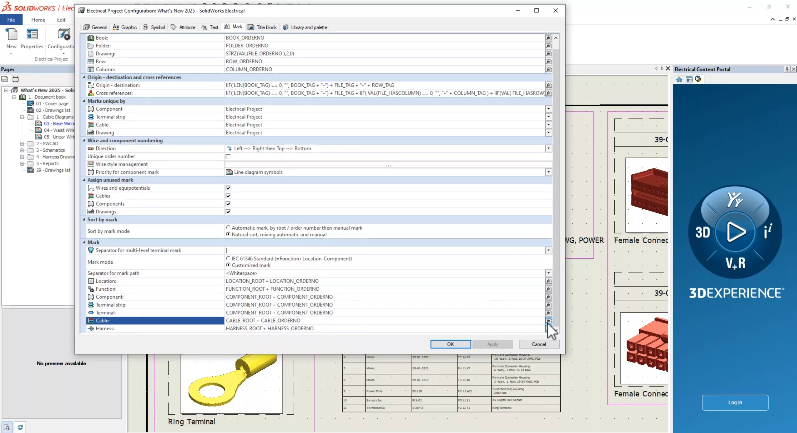 SOLIDWORKS Electrical 2D Cable Mark Formula 