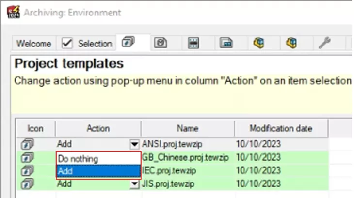 SOLIDWORKS Electrical Archiving Environment Add and Do Nothing Options