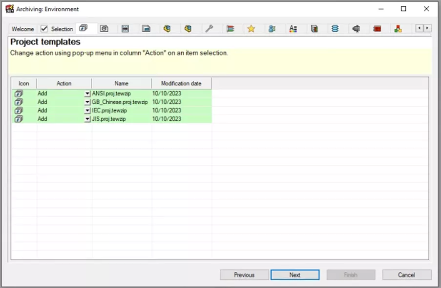 SOLIDWORKS Electrical Archiving Environment Project Templates