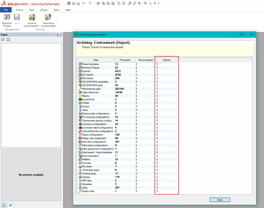 SOLIDWORKS Electrical Archiving Environment Report 