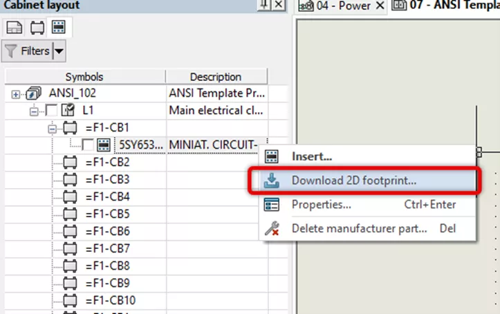 SOLIDWORKS Electrical Cabinet Layout Download 2D Footprint