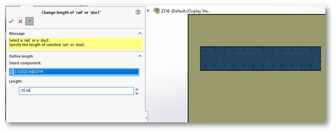 SOLIDWORKS Electrical Change Length of Rail or Duct 