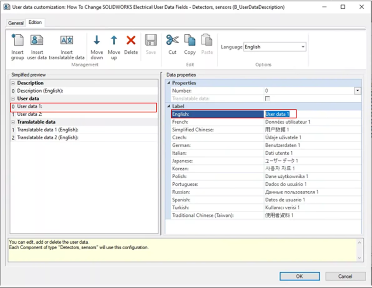 SOLIDWORKS Electrical Change User Data