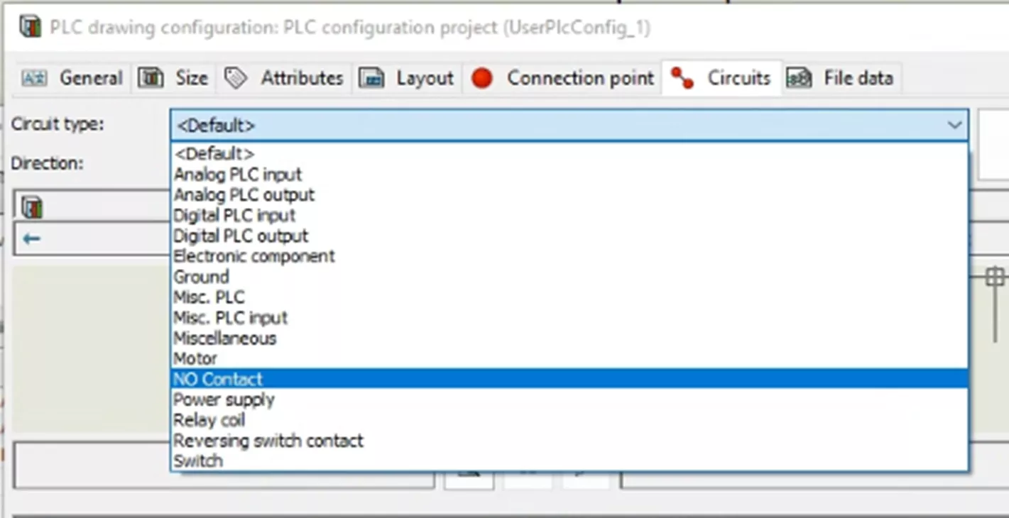 Circuits Tab in SOLIDWORKS Electrical PLC Configurations Manager