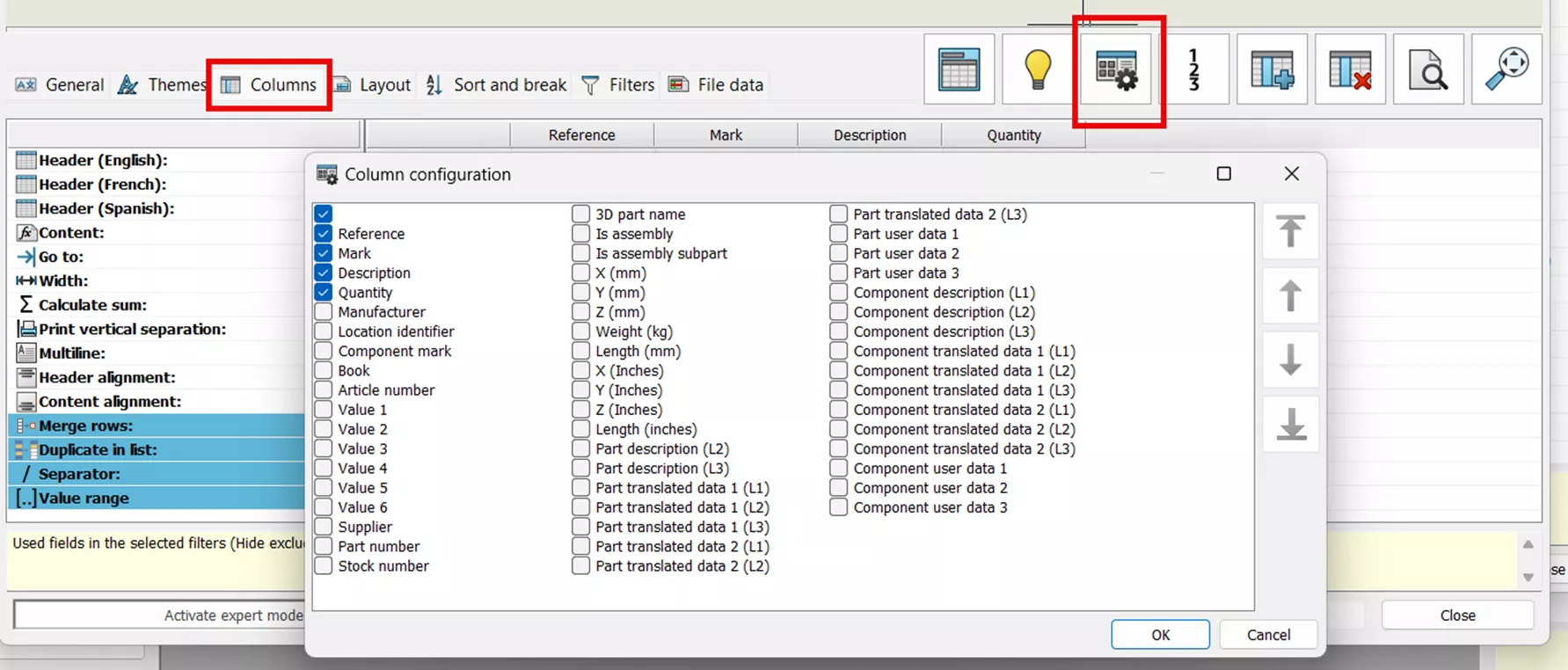 SOLIDWORKS Electrical Columns Configuration