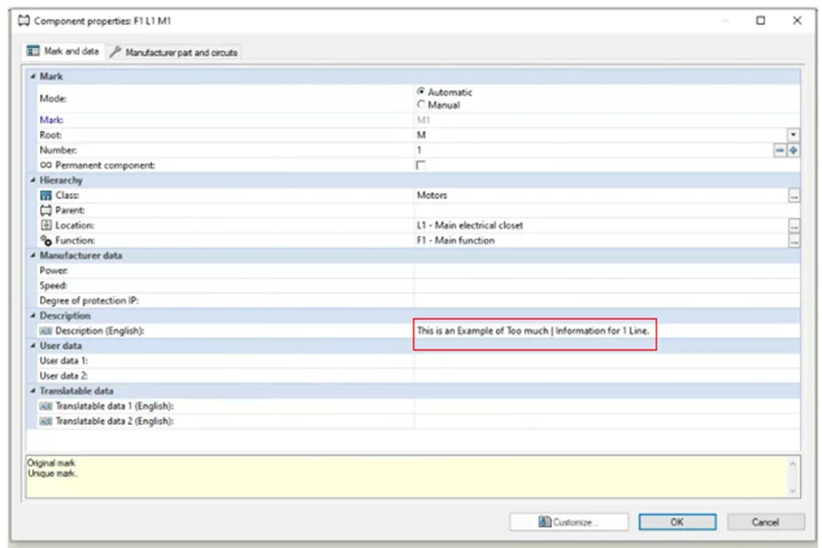 SOLIDWORKS Electrical Component Properties Add Line Breaks