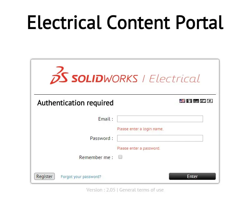SOLIDWORKS Electrical Content Portal Login