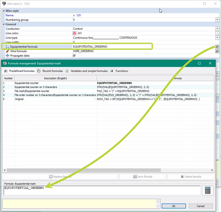 The&nbsp;Equipotential Formula Management&nbsp;Dialog in SOLIDWORKS Electrical 