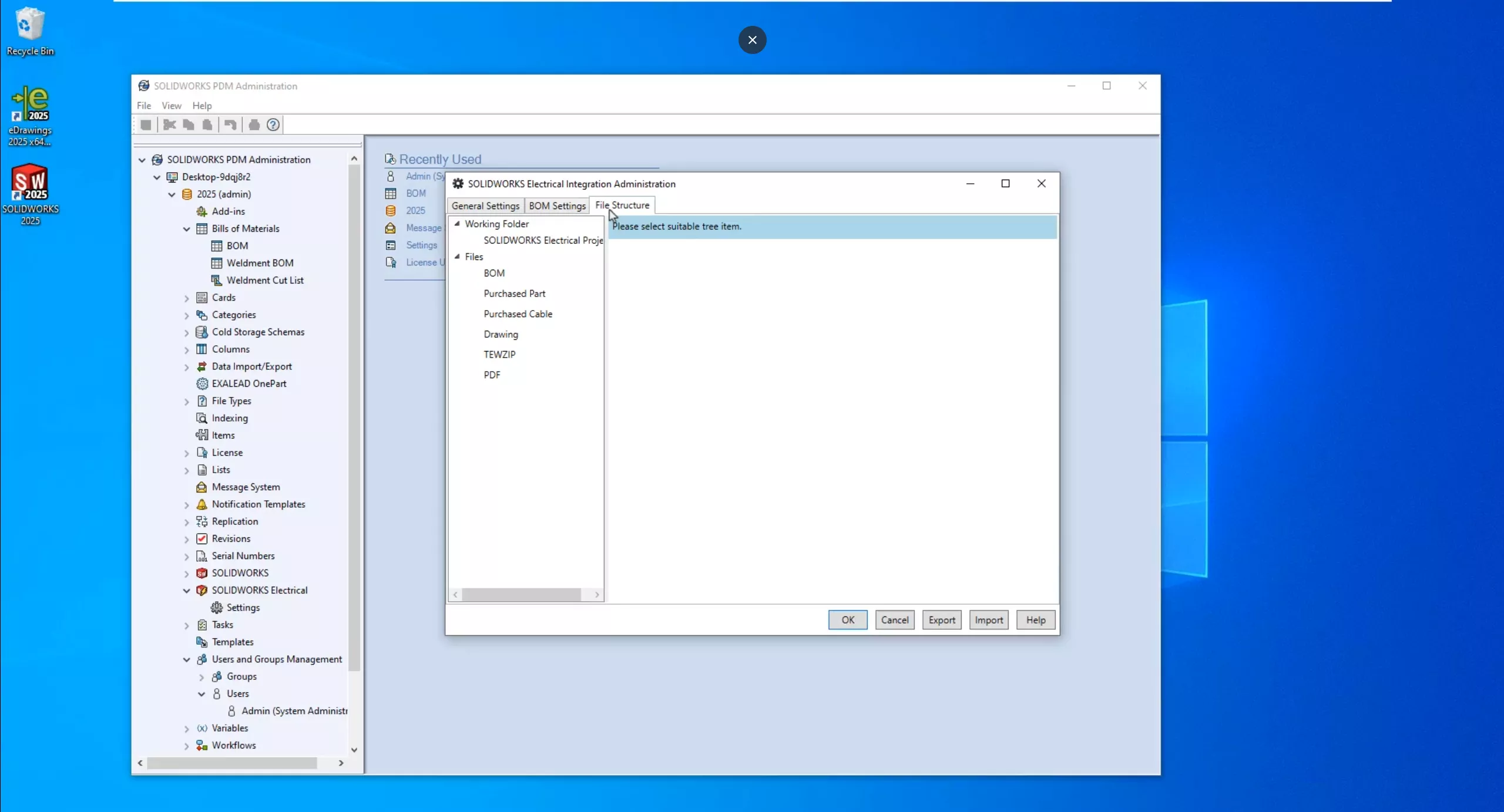 SOLIDWORKS Electrical Integration Settings in SOLIDWORKS PDM 2025