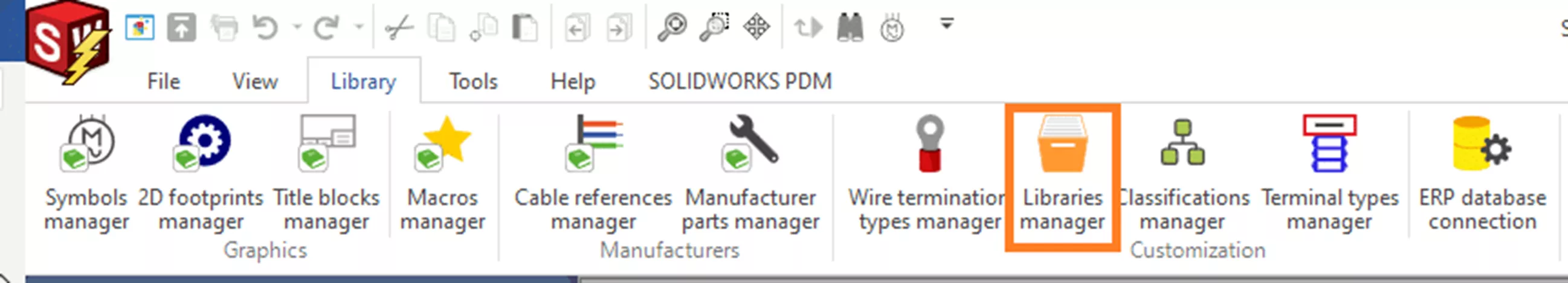 Libraries Manager Icon in SOLIDWORKS Electrical 