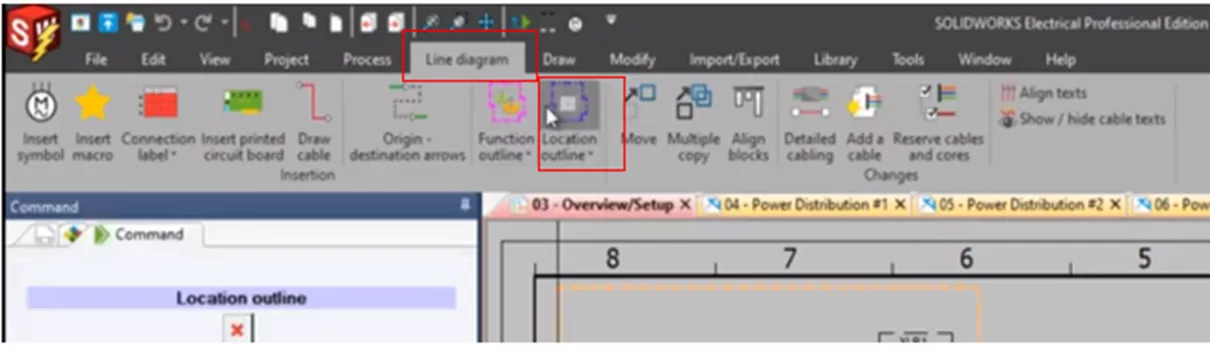 Line Diagram and Location Outline Options SOLIDWORKS Electrical Toolbar