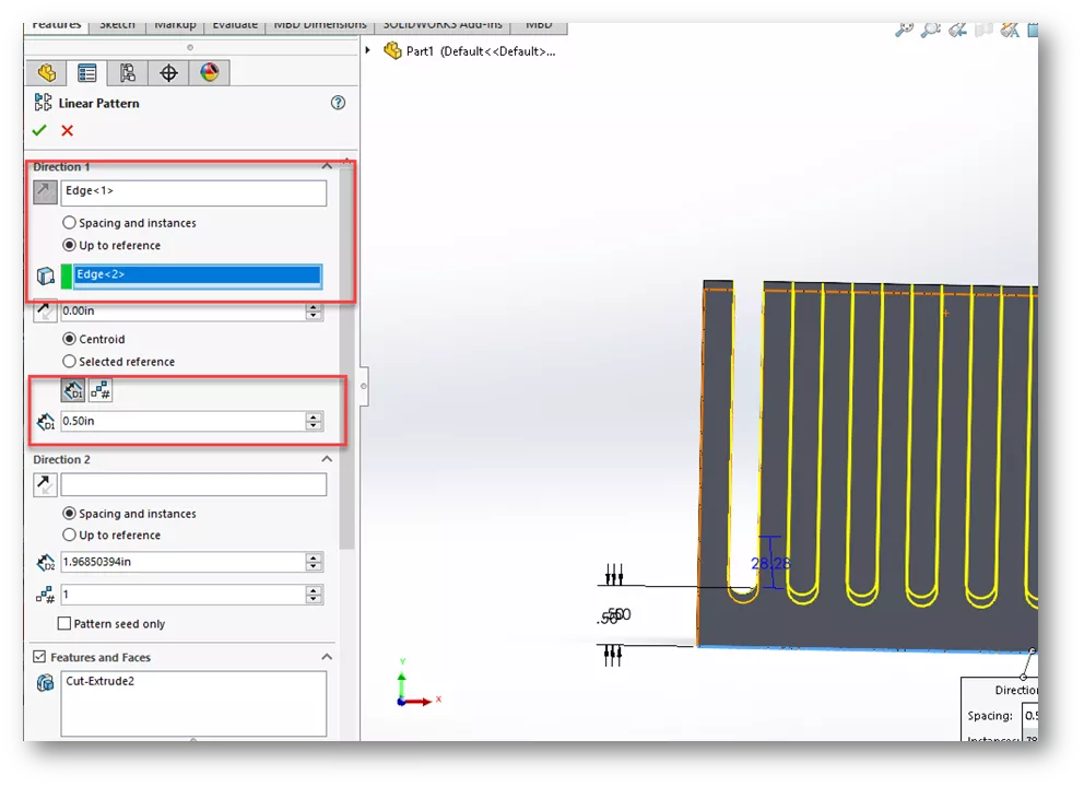 Linear Pattern Options in SOLIDWORKS Electrical 
