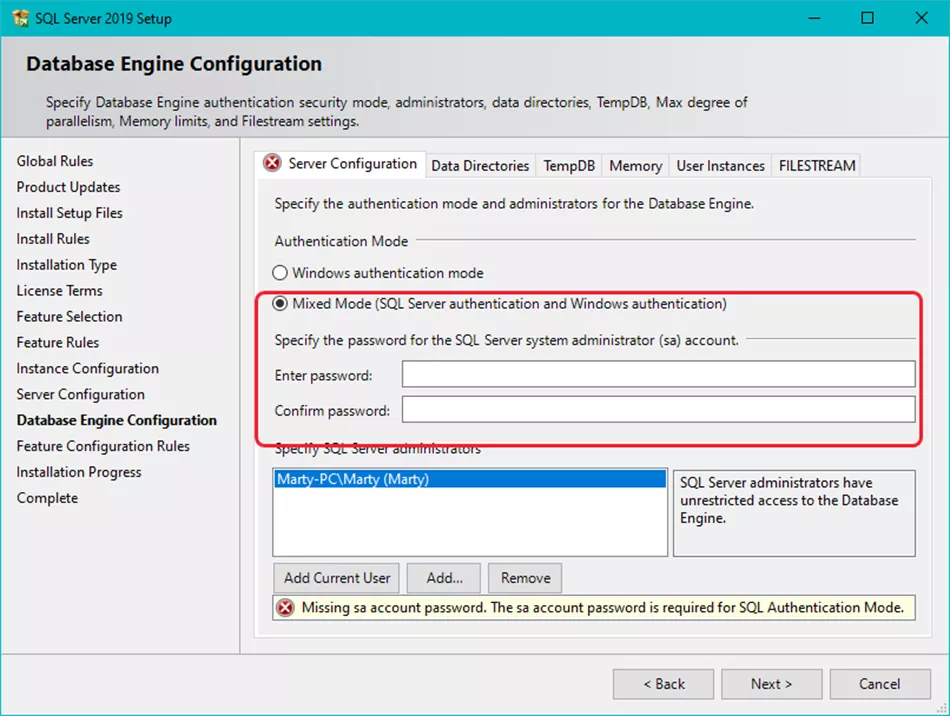 SOLIDWORKS Electrical Manual SQL Instance Creation Database Engine Configuration 