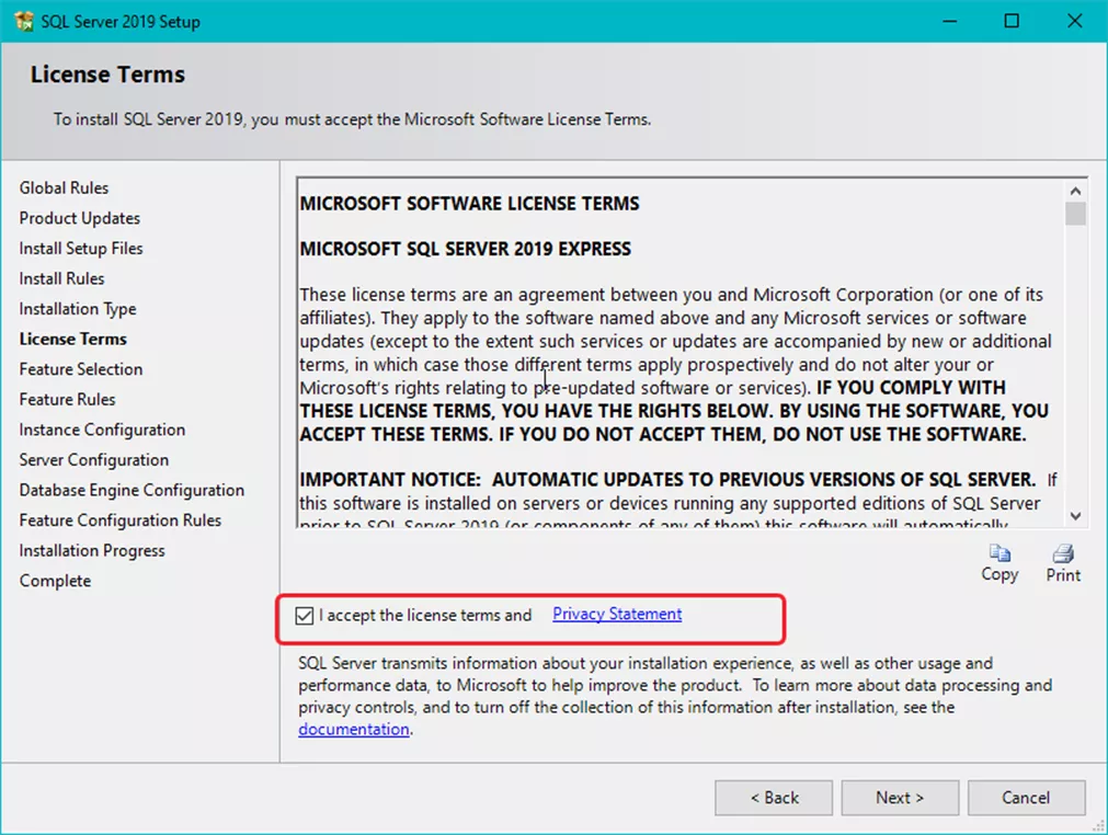 SOLIDWORKS Electrical SQL Server 2019 Setup License Terms 