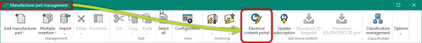 SOLIDWORKS Electrical Manufacturer Part Management Electrical Content Portal Access
