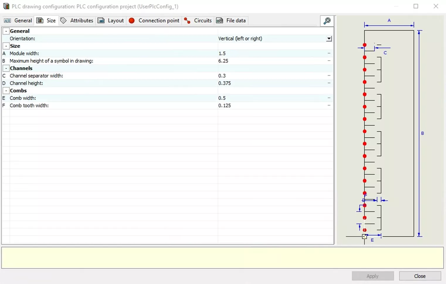 Size Tab Options SOLIDWORKS Electrical PLC Configurations Manager