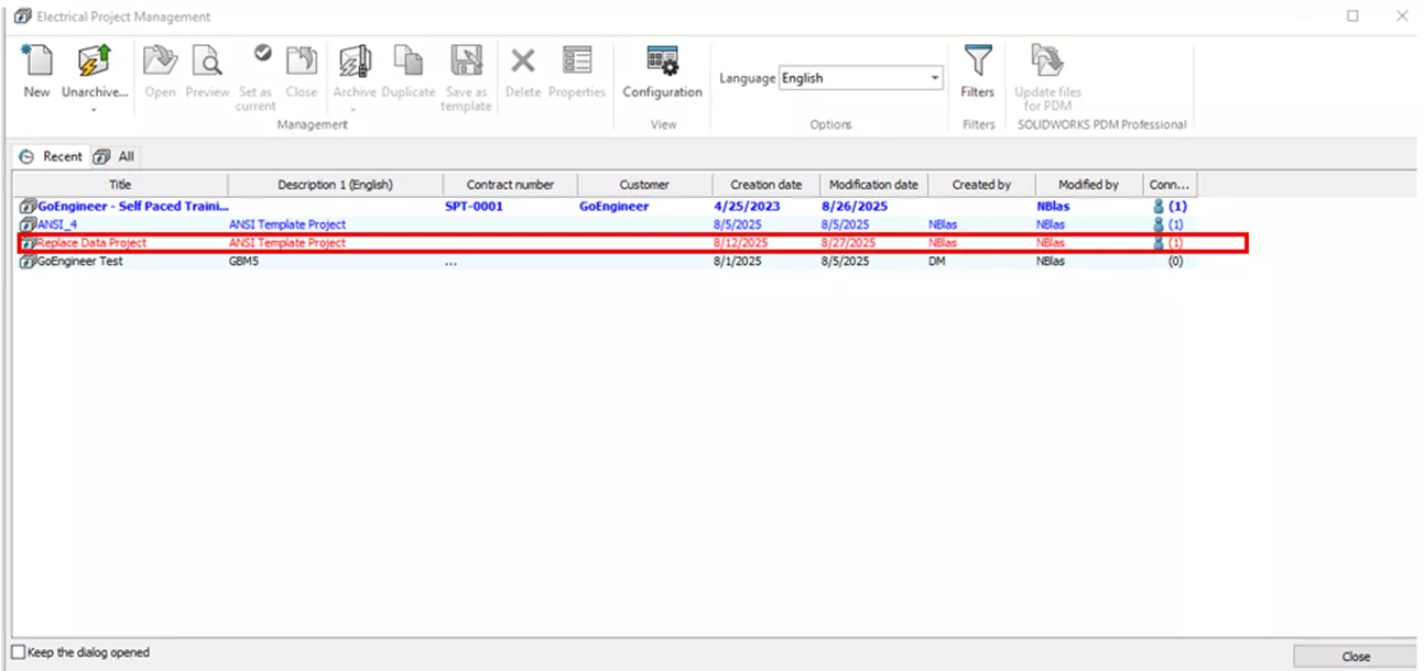 SOLIDWORKS Electrical Project Opened by Another User
